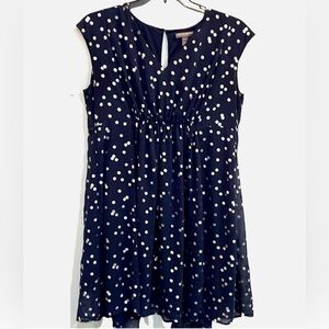 ⭐️ A Pea in the Pod Navy & Silver Polka Dot Maternity Dress M Flattering Chic